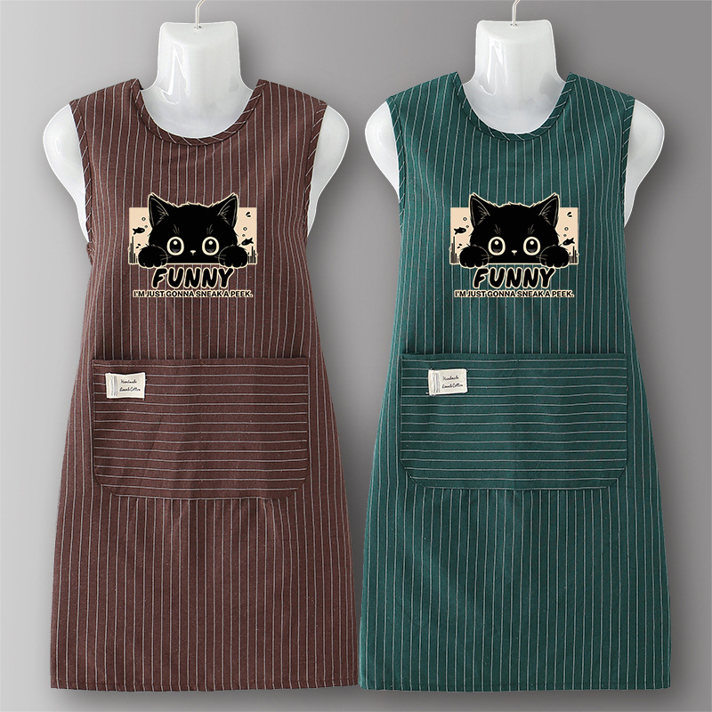 ZJ701 검은 고양이 조끼 순면 세로 패턴 - 그린 + 커피 색상