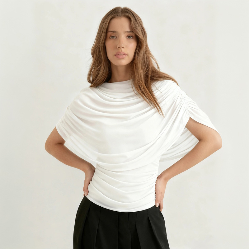 J25Tp439 European and American Style Cross-Border Women's Autumn and Winter Amazon New Scarf Collar Draped Sleeveless Slim Top