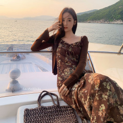 LS述致 法式海边度假碎花吊带连衣裙2025早秋新款女装长裙 22668#