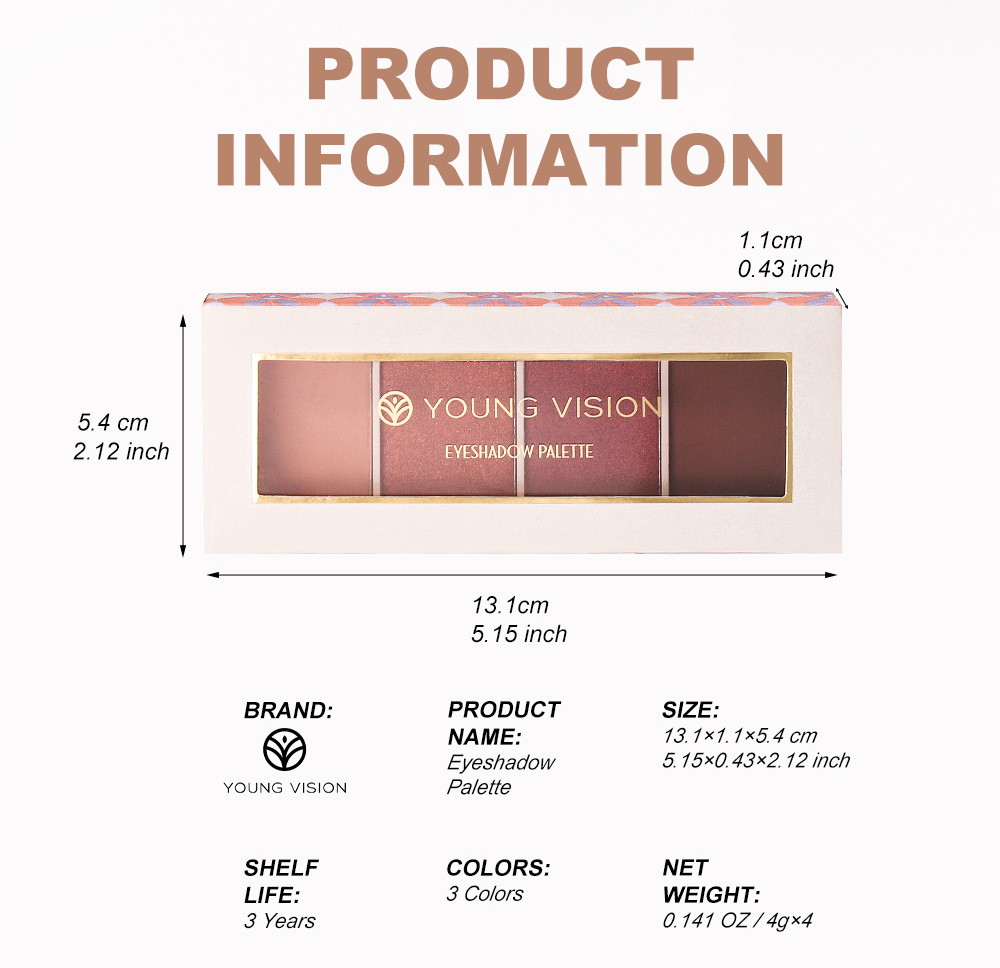 YOUNG VISION Four-color Eyeshadow Set: A daily light makeup eyeshadow palette with multiple pearlescent, matte and glossy tones undefined
