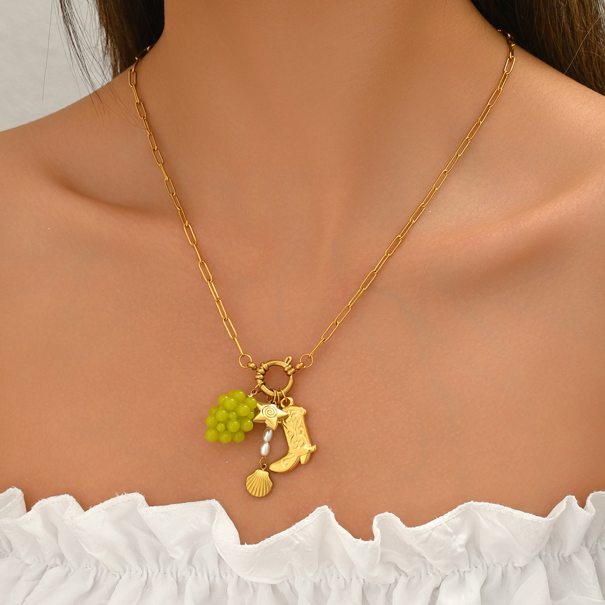 Geometric Pearl Pendant Necklace For Women Long Clavicle Chain_voghion.com