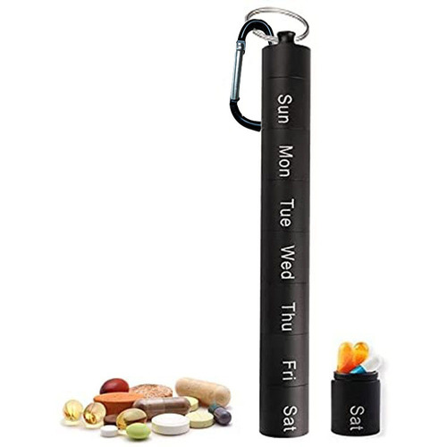 Foreign trade rainbow keychain small convenient pill box bottle weekly aluminum alloy small pill box waterproof metal pill box