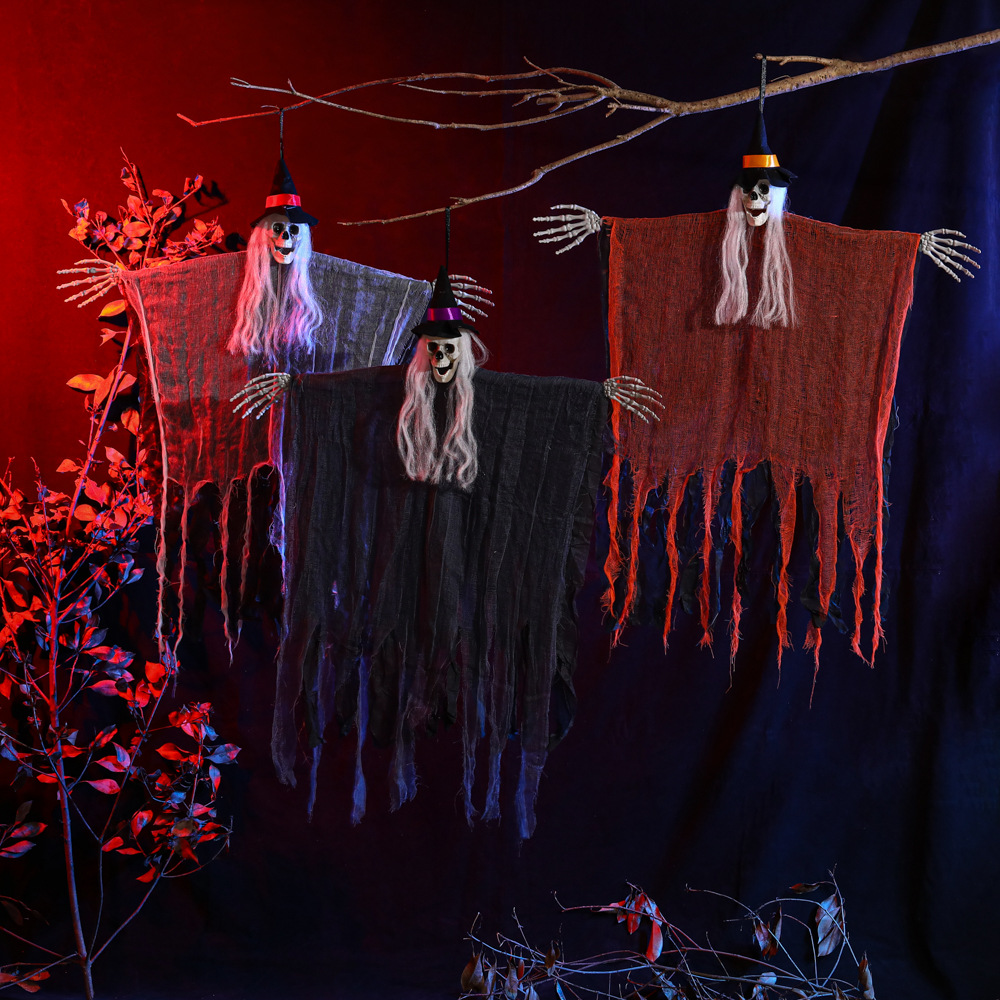 Nuevos productos transfronterizos Halloween activados por voz, esqueleto luminoso, fantasmas colgantes, accesorios de decoración, casa embrujada, habitación secreta, fiesta, complicado