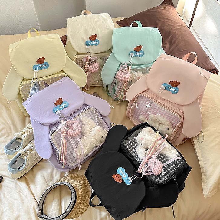 Multi-Purpose Portable School Bag, Student Backpack, Transparent Layer, Cute Pain Bag, Girl's Tutoring Backpack