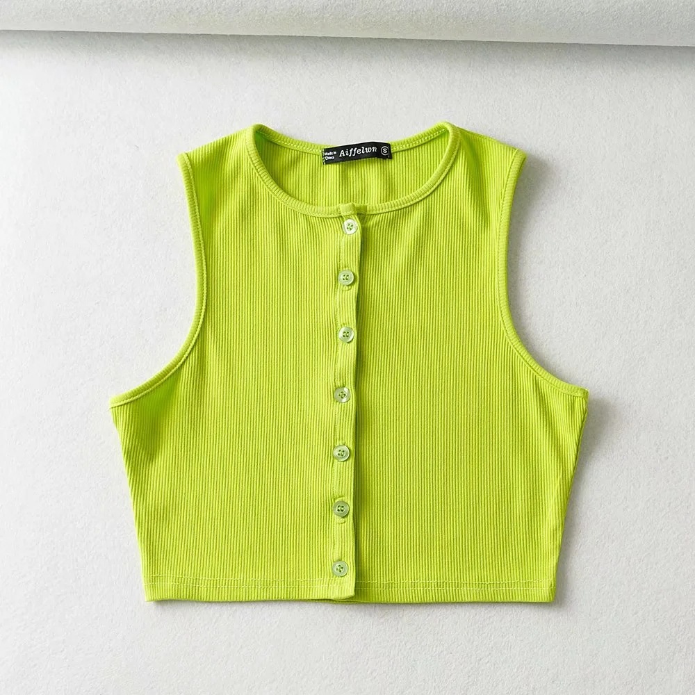 fashion solid color round neck single-breasted short vest NSHS52969