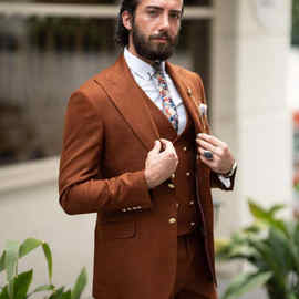 定制西服欧美跨境男士西服套装卡其正装纯色三件套装	 mens suits