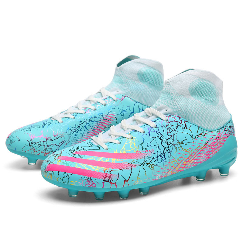 Nuevos fabricantes al por mayor zapatos de fútbol hombres transpirables patos mandarín fisión alta uñas zapatos de fútbol hierba más tamaño entrenamiento