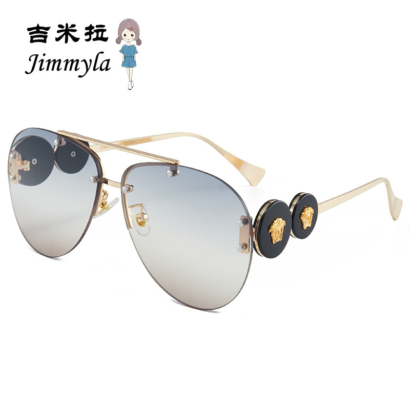 Cross-Border Personalized Beauty-Style Double-Bridge Sunglasses, European and American Big-Name Style, Rivet Sunglasses for Men and Women, Frameless Trendy Glasses