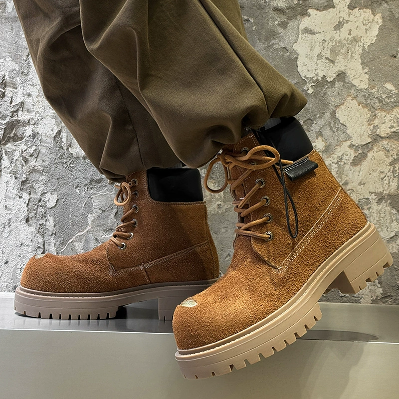 Mid-cut Martin work boots, thick platform sole, height-increasing, men's sizes 36–46