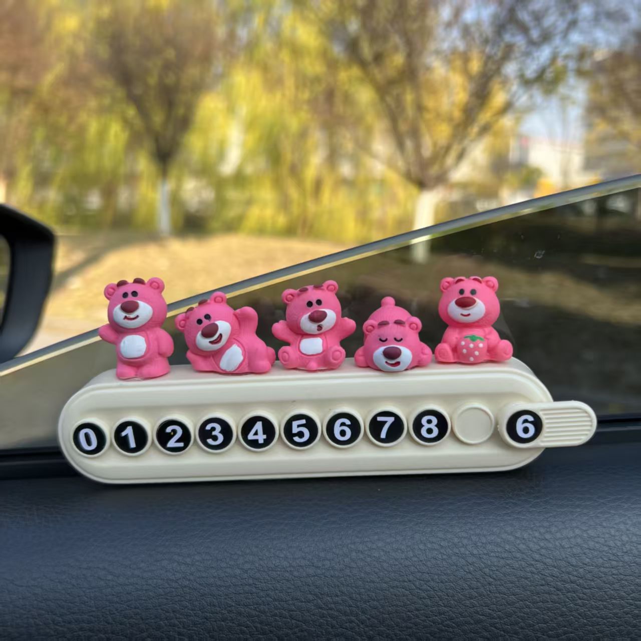 Car cute strawberry bear resin accessories ornaments diy jewelry number plate temporary parking plate creative moving license plate