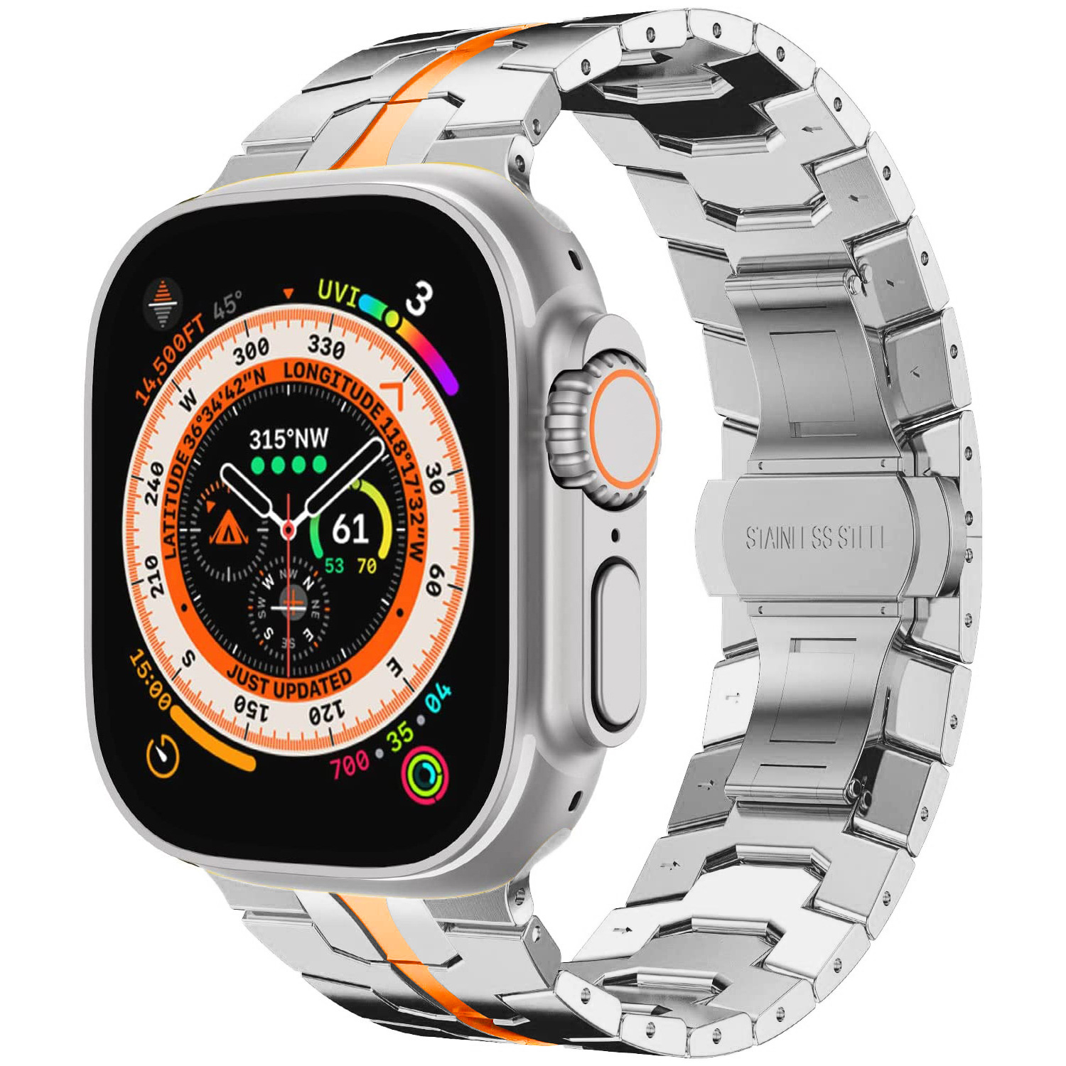 Adecuado para Apple Watch correa de acero inoxidable Apple Watch Ultra Iron Man cinturón de acero sólido hebilla de mariposa