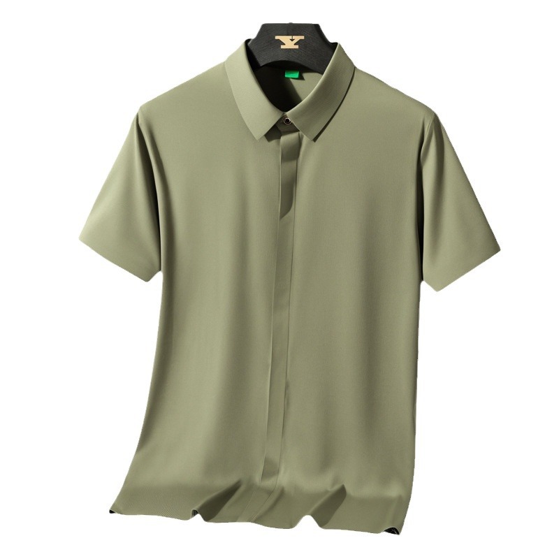 Camisas de manga corta de seda de hielo para hombres de negocios sin marcas sin escaldar chaqueta de verano delgada de secado rápido sin marcas prensado chaqueta al por mayor