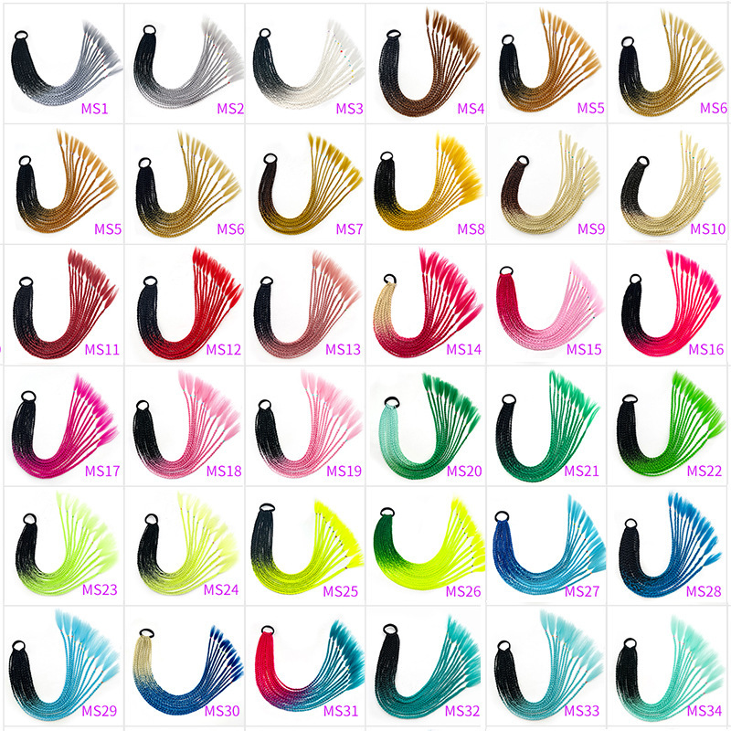 Source manufacturers dirty braids ponytail wig African braids color braids matte high temperature silk punk hip hop colorful tide braids