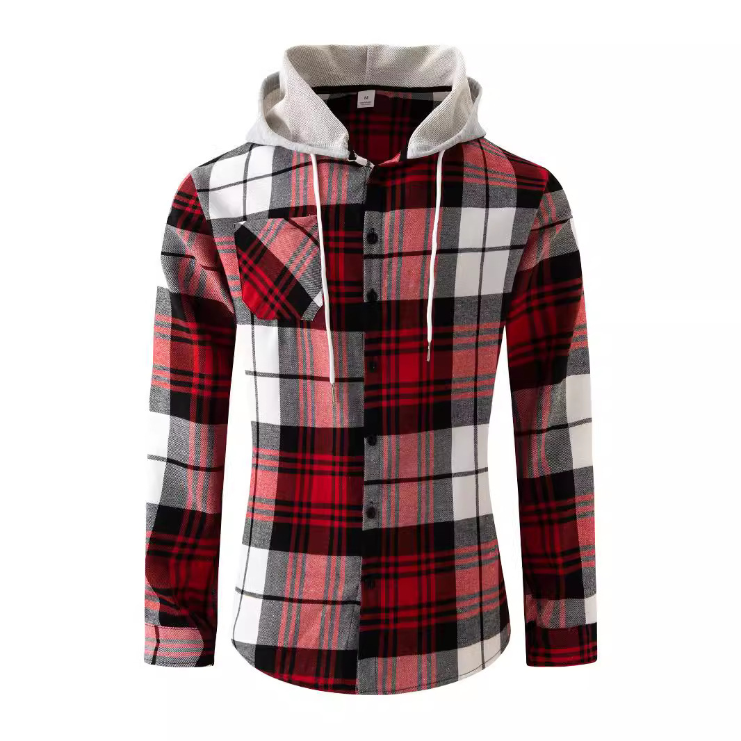 Felpa con cappuccio in flanella a quadri di vendita calda primavera e autunno, camicia casual da uomo di grandi dimensioni_voghion.com