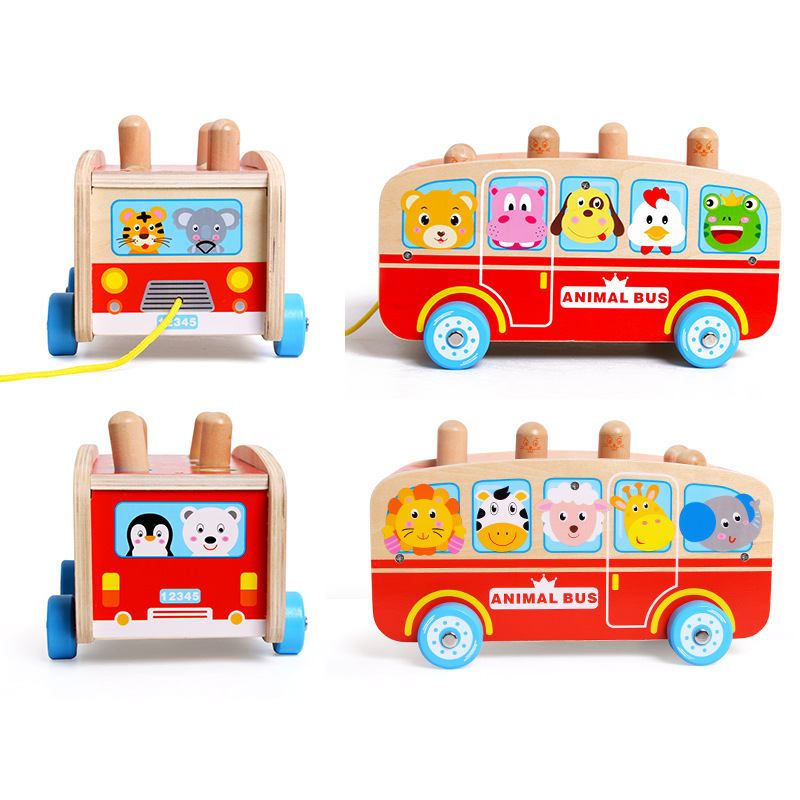 Madera hámster grande juguetes educativos para niños feliz autobús animal coche golpear hámster bebé 1-6 años