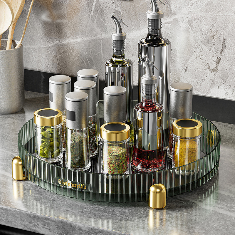 Creative Light Luxury Seasoning Storage Rack 360 Degree Rotating Plate Kitchen Seasoning Bottle Finishing Storage Rack Living Room Storage Plate
