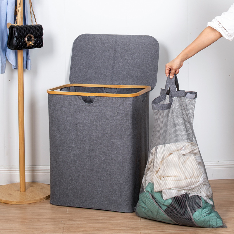 Fuente de fábrica Amazon doble bolsa interior sucia cesta de polvo canasta plegable estilo japonés ins cesta explosión