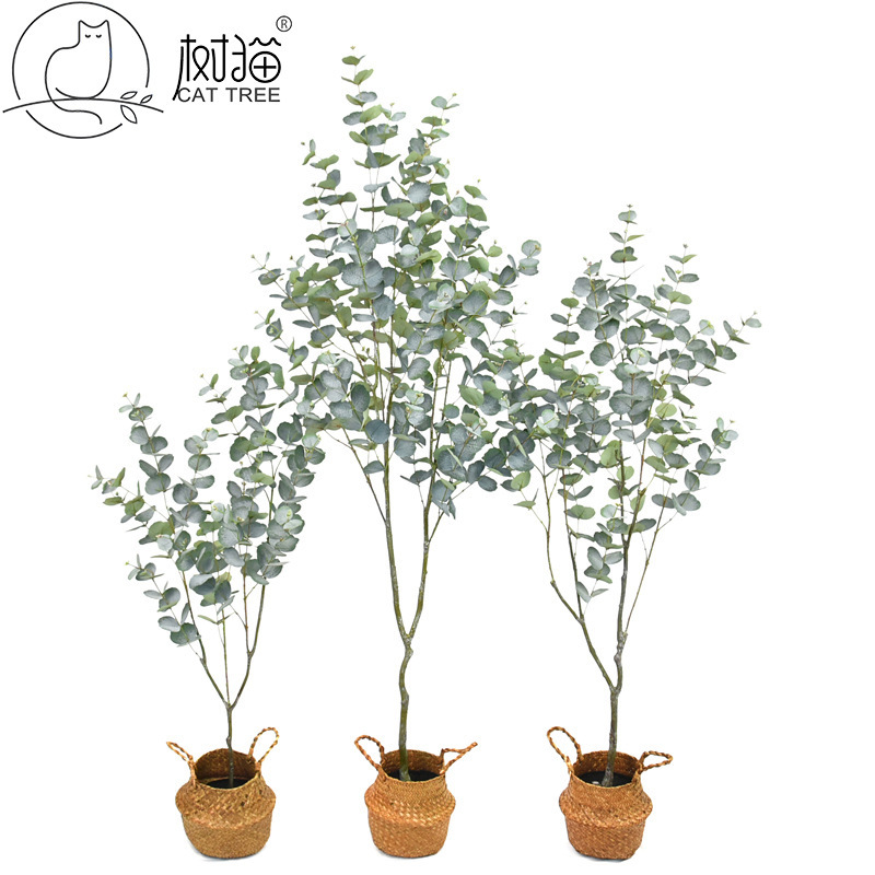 Nordic Simulation Green Planting Eucalyptus Potted Fake Tree Artificial Plant Money Tree Office Floor Decorative Money Tree