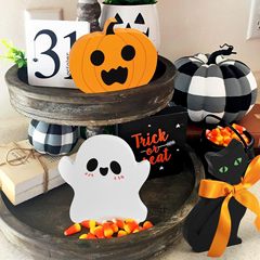 ハロウィン木製レイヤードトレイ装飾工芸品小鬼カボチャブロックサインパーティーホームデコレーション3個セット