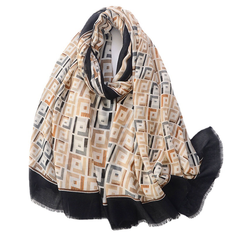 2022 nueva moda todo partido impresión carta bufanda grande algodón y lino sensación bufanda viaje protector solar chal Toalla de playa