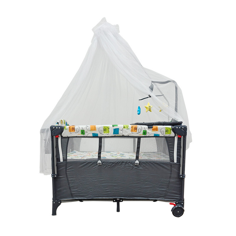 Cama de juego móvil portátil con colchón para bebés patio de recreo cama plegable soporte cama de empalme image 6