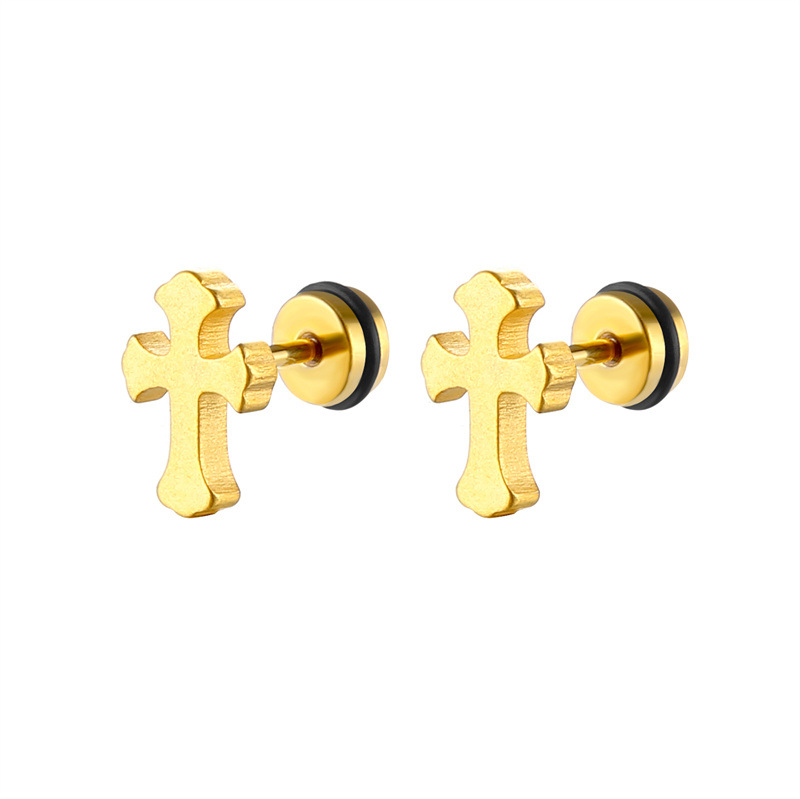 1 Piece Vintage Style Geometric Cross Plating Stainless Steel Ear Studs display picture 5