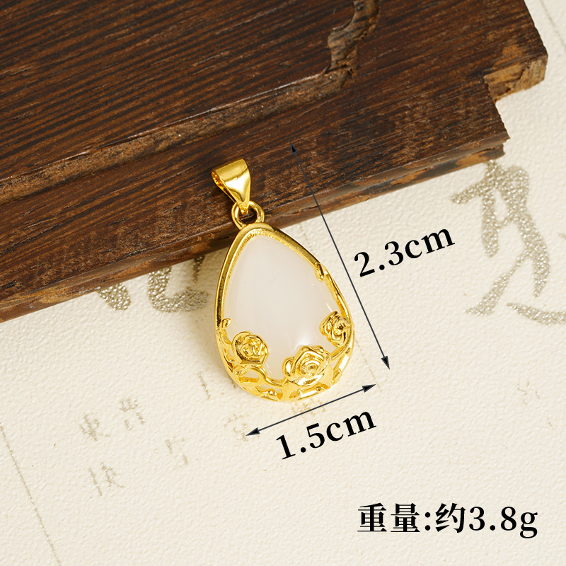 Gufasha dorado rose gota de agua damas colgante no se desvanece imitación de jade de joyas de regalo fábrica al por mayor suministro