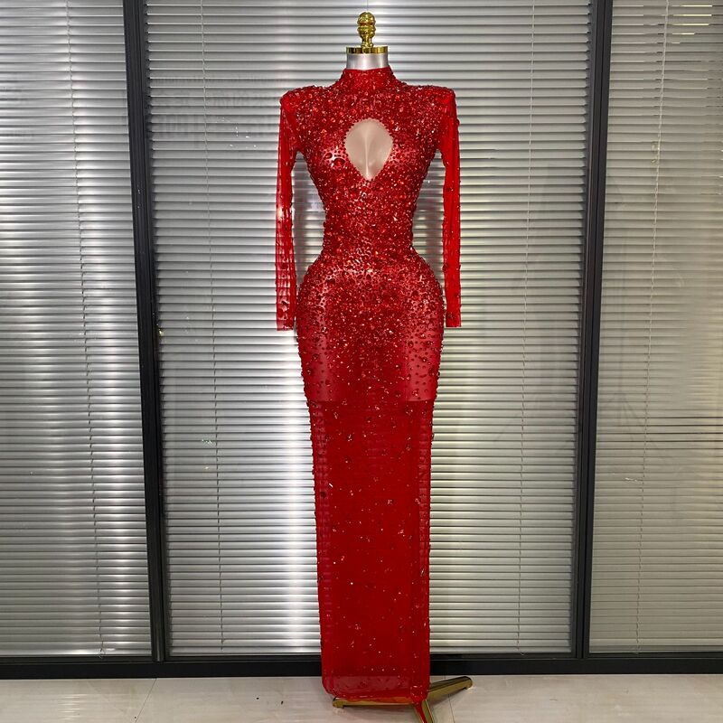 Cross-Border Heavy-Duty Mesh Handmade Rhinestone Dress Celebrity Stage Performance Outfit Birthday Dress Party Floor-Length Gown Cross-Border Heavy-Duty Mesh Handmade Rhinestone Dress Celebrity Stage Performance Outfit Birthday Dress Party Floor-Length Gown