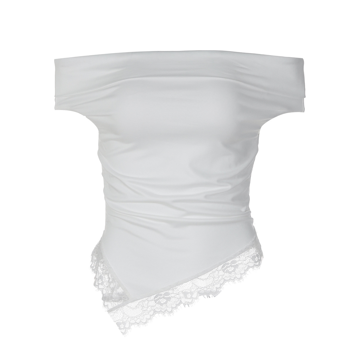 Women's 2026 Summer New Sexy Spice Girl Shoulder Lace Solid Color T-Shirt Top_ecoleips.com