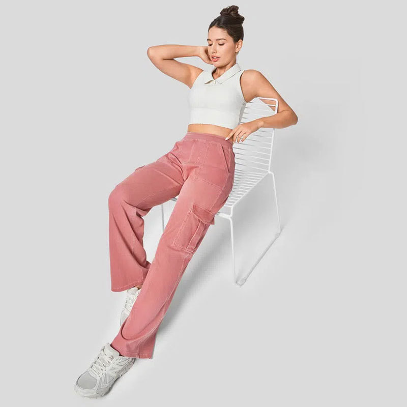 Europa y los Estados Unidos transfronterizos nuevos pantalones denim de color grande para mujeres para aumentar el peso de los bolsillos de los pantalones de trabajo deportivos casuales