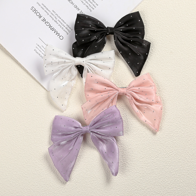 Sparkling Diamond Bow Hairpin Simple Pearlescent Sweet Princess Back Head Hairpin Duckbill Clip New Headwear Women