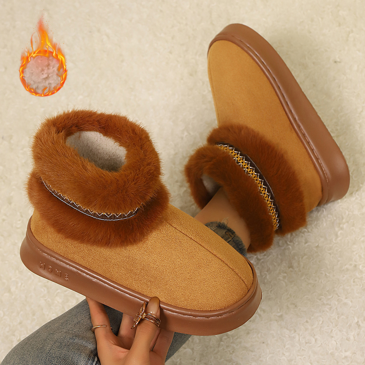 Nuevas zapatillas de algodón transfronterizas para el hogar de Amazon para mantener cálidas y gruesas parejas simples de otoño y invierno y medio paquete interior con muebles domésticos