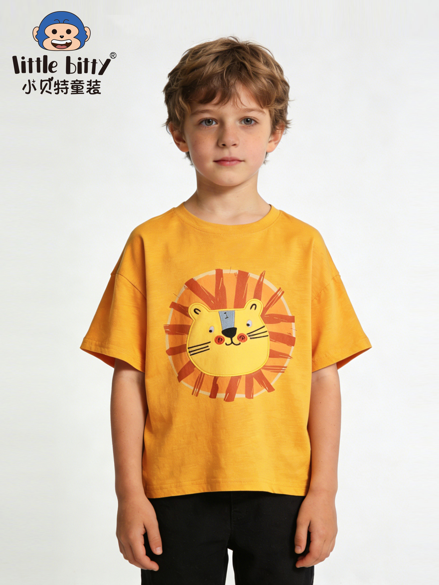 Cross-Border Supply 2026 Spring/Summer New Children's Short-Sleeve T-Shirt with Cartoon Lion 3D Embroidery in Stock