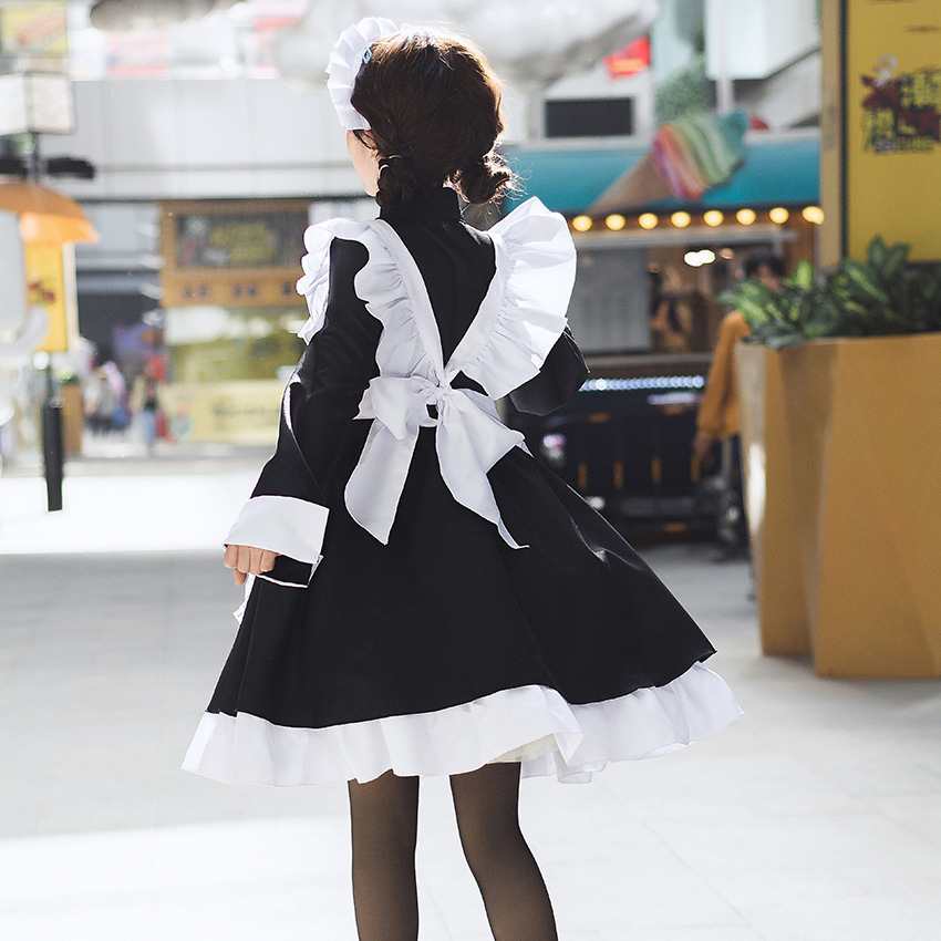 Blanco y Negro Maid vestido día estilo gótico en el de las mujeres grandes Lolita