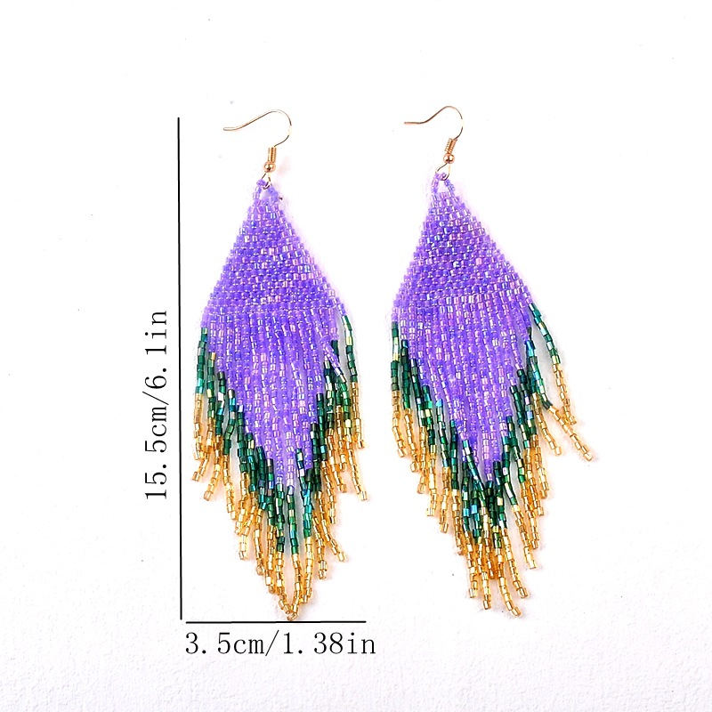 Glass Material Geometric Pattern 1 Pair Bohemian Geometric Beaded Glass Drop Earrings