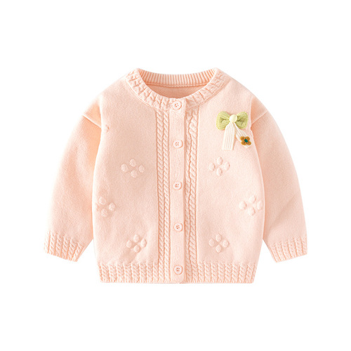 Cotton Knit Women's Children's Cardigan A Class Bowknot Solid Color Knit Baby Sweater Spring and Autumn Baby Cardigan