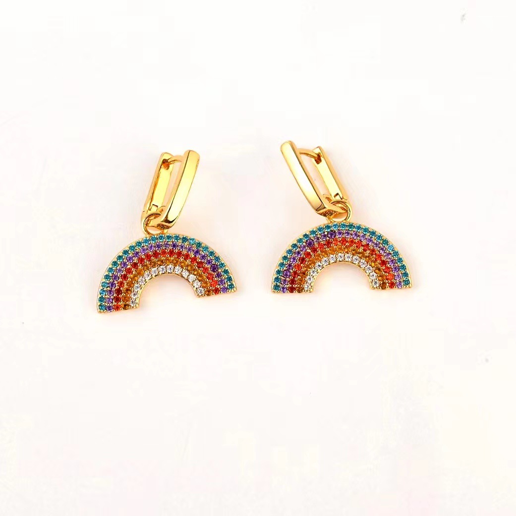 1 Pair Lady Modern Style Rainbow Inlay Copper Zircon Drop Earrings display picture 1