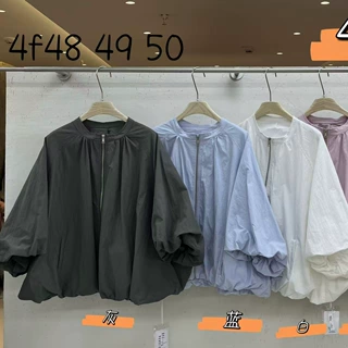 we2026夏季新款女圆领日系短款外套长袖文艺风花苞袖减龄衬衫褂子