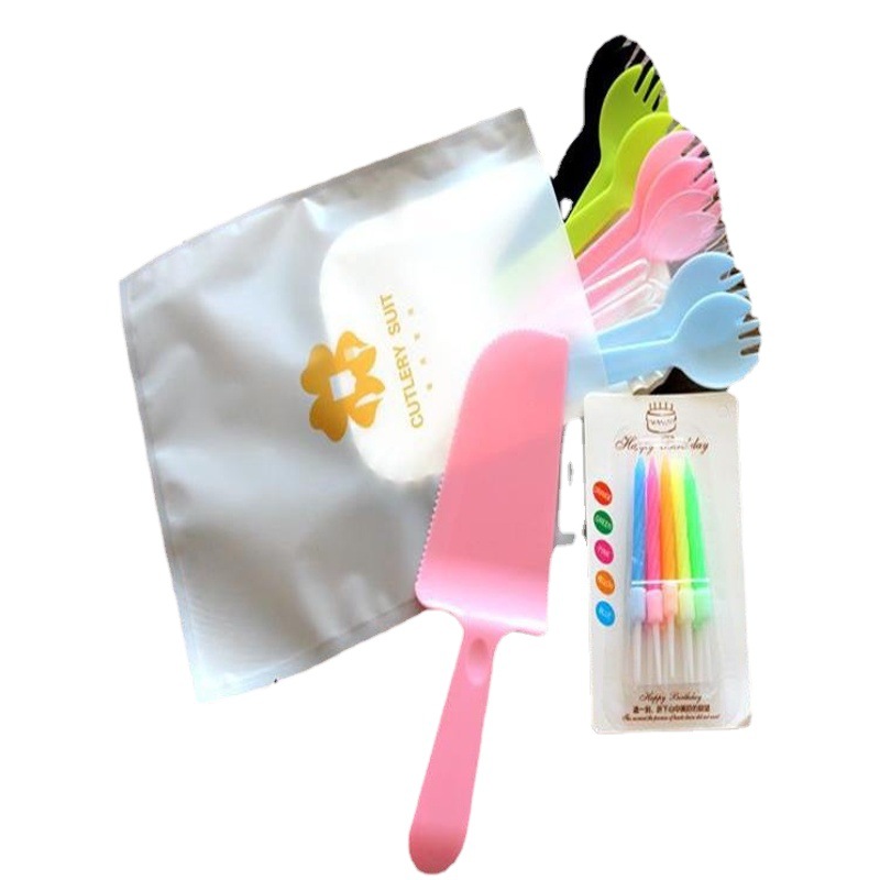 Four-in-one cake tableware set disposable cake knife and fork plate set birthday knife and fork plate source manufacturers