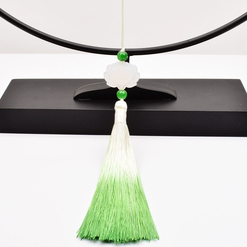 Hanfu white jade with tassels, double-sided pendant, gradient