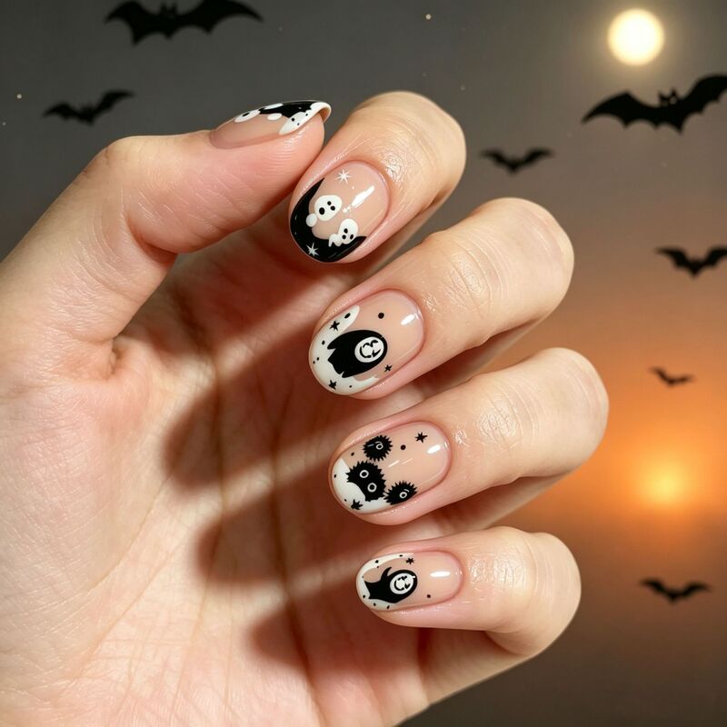Halloween Cute Ghost Nail Art Stickers Black and White Cartoon Ghost Nail Decals Decoration for Autumn and Winter Dark Style Wearable Nails Halloween Cute Ghost Nail Art Stickers Black and White Cartoon Ghost Nail Decals Decoration for Autumn and Winter Dark Style Wearable Nails