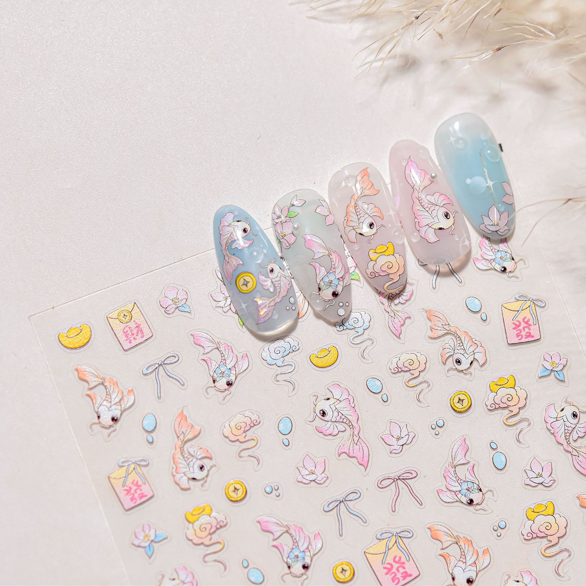 Manicure nuevo tipo de pegatinas delgadas y resistentes japonesas diy pegatinas de uñas para niños Zhao Cai Koi pegatinas auxiliares de manicure