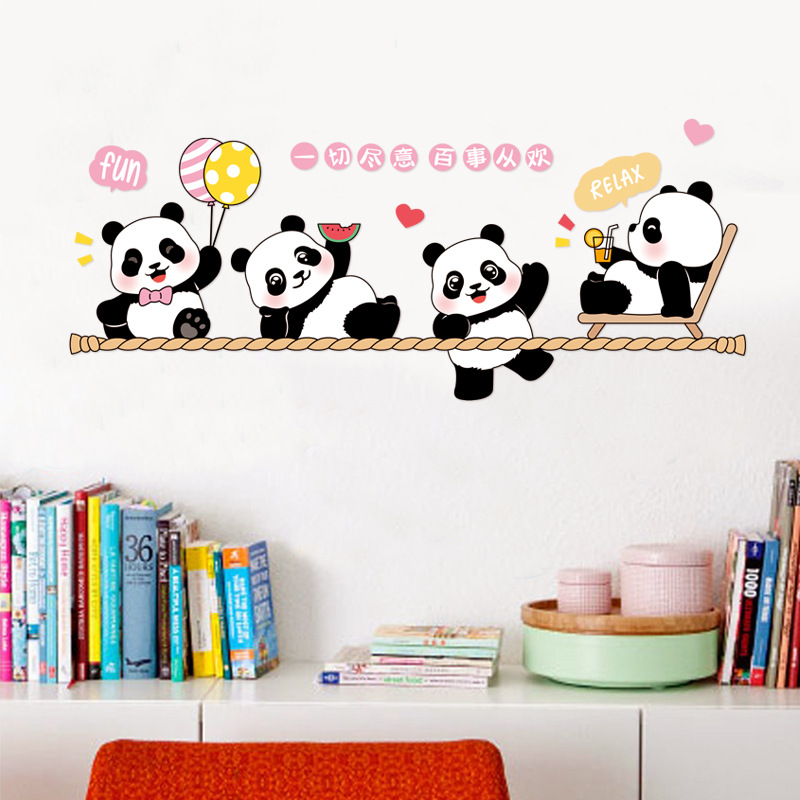Factory wholesale giant panda inspirational wall decoration self-adhesive small fresh study children's room background sticker AS3908