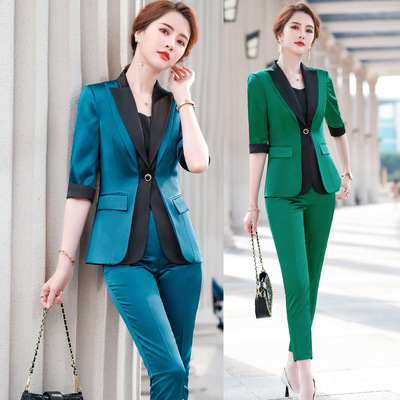 Sense of design Hit color suit suit coat fashion temperament goddess Host Beautician spring and autumn coverall