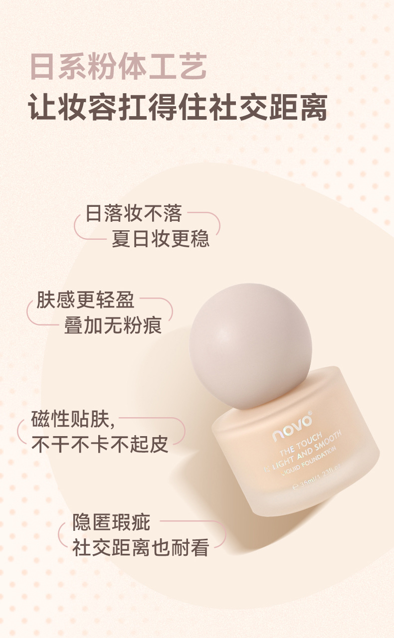 NOVO Small Round Cap Perfect Softening Foundation, oil-control, Moisturizing, long-lasting Concealing, no smudge, Water-resistant and sweat-proof BB Cream Specification drawing
