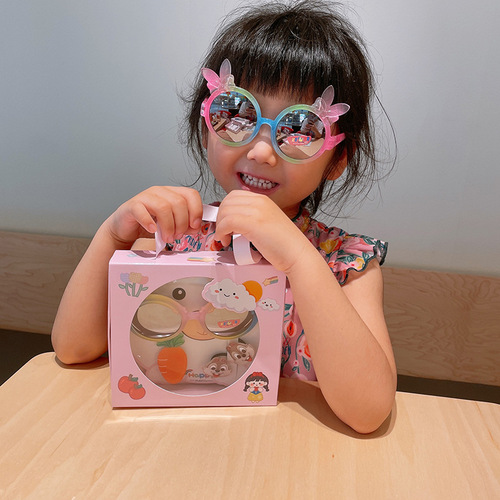 Children's jewelry gift cute little girl cartoon hair tie duckbill clip sunglasses jewelry gift set box