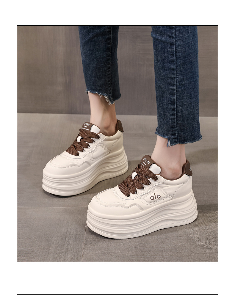Giày sneaker nữ đế xuồng tăng chiều cao, đế dày 8 cm, phong cách thể thao — Màu nâu chi tiết 16