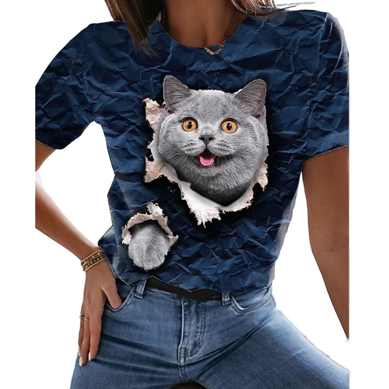 2026 Cross-Border Animal Series Digital 3D Printed Women's Short Sleeve T-Shirt Cute Cat Women's Round Neck Base Shirt 2026 Cross-Border Animal Series Digital 3D Printed Women's Short Sleeve T-Shirt Cute Cat Women's Round Neck Base Shirt