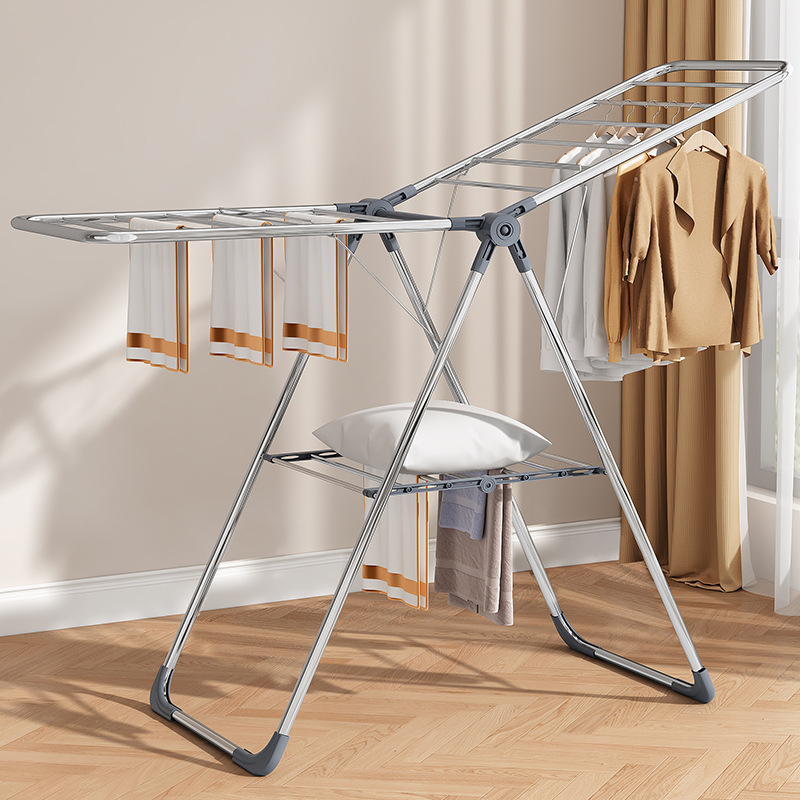 Hoje de acero inoxidable percha de secado de suelo percha de secado de ropa multifuncional sin instalación percha de secado de ropa plegable percha de ropa fría