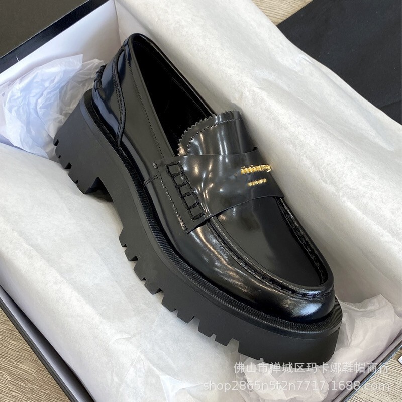 2025 New Aw Thick-Soled Loafers Women's Platform-Soled Genuine Leather Shoes One-Leg Heightening Round-Toe British Small Leather Shoes 2025 New Aw Thick-Soled Loafers Women's Platform-Soled Genuine Leather Shoes One-Leg Heightening Round-Toe British Small Leather Shoes